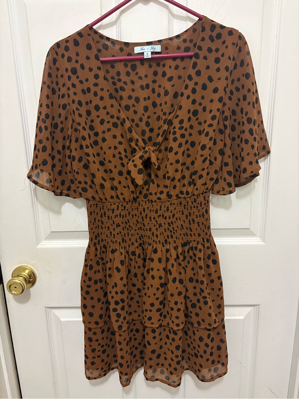 She + Sky Animal print ruffled dress